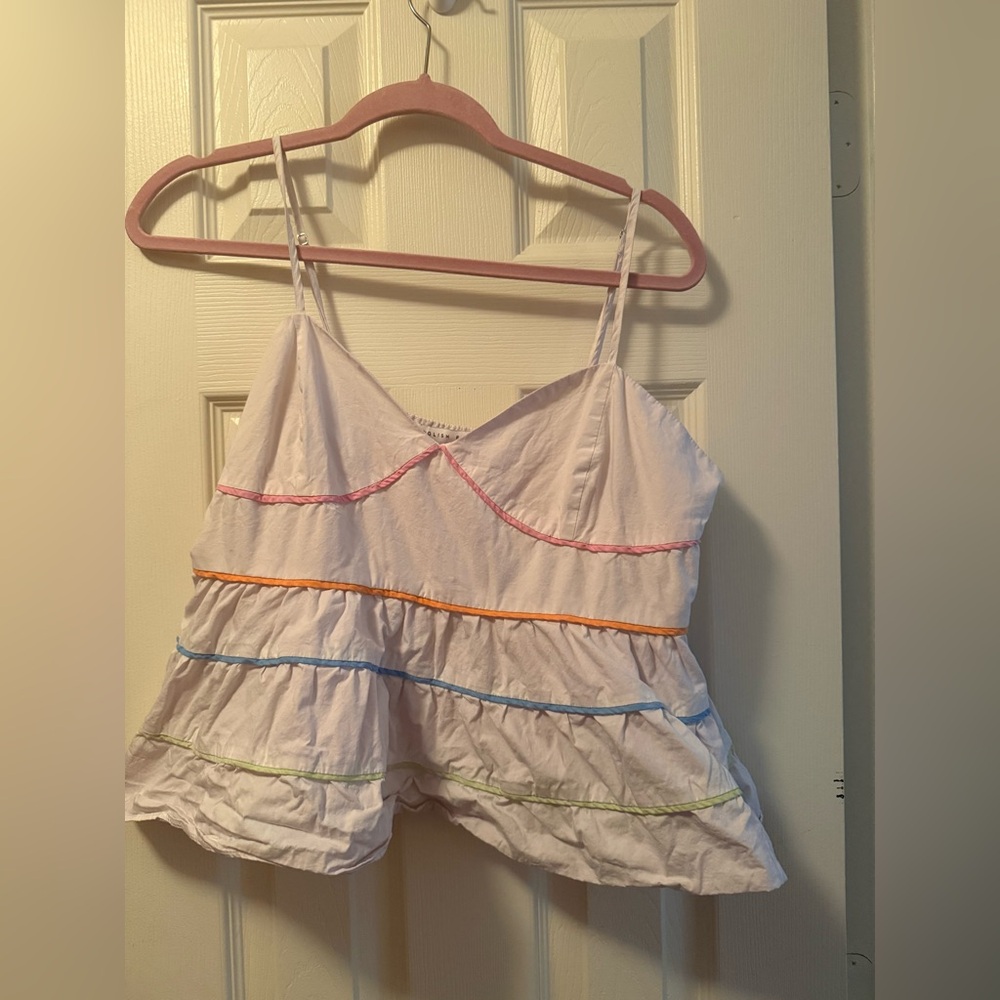 English Factory White Top with Pink Trim Large